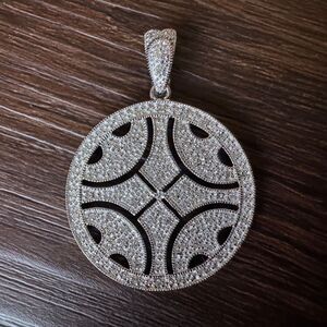 Vintage Sterling Silver & Diamond Pave Round Pendant Open Work EA 925 Hinged Bai